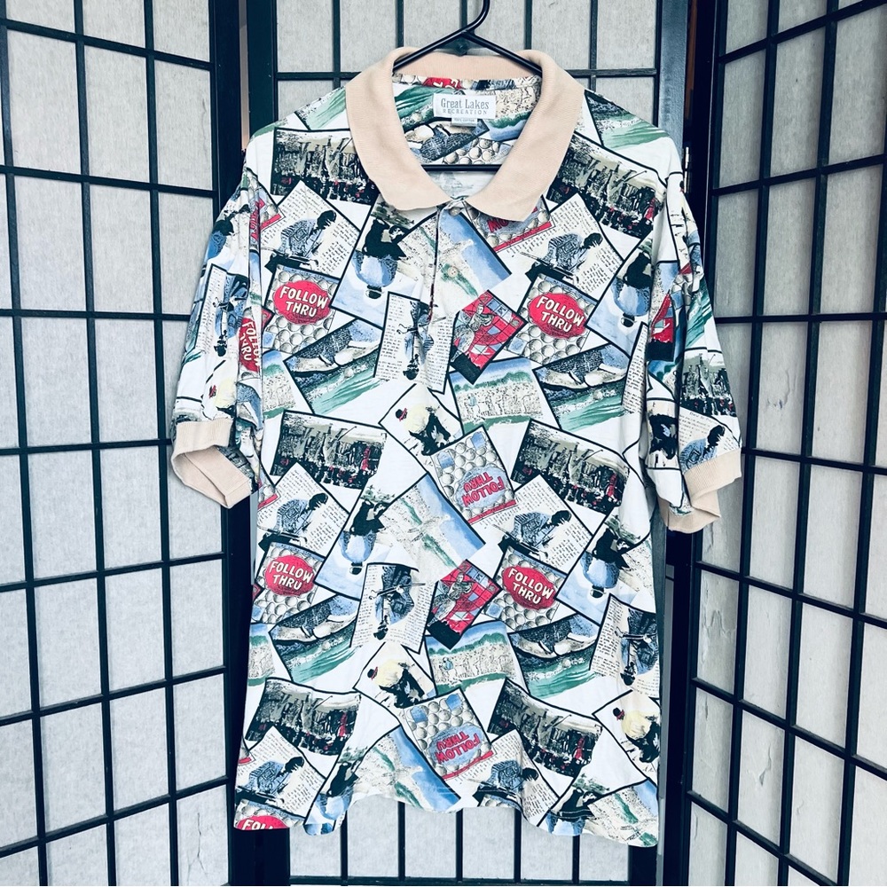 Great Lakes VTG golf all over print polo sz XL